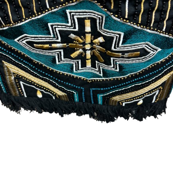 H&M Southwestern print mini skirt, size 14, fringe, sequins/beads - Picture 3 of 16